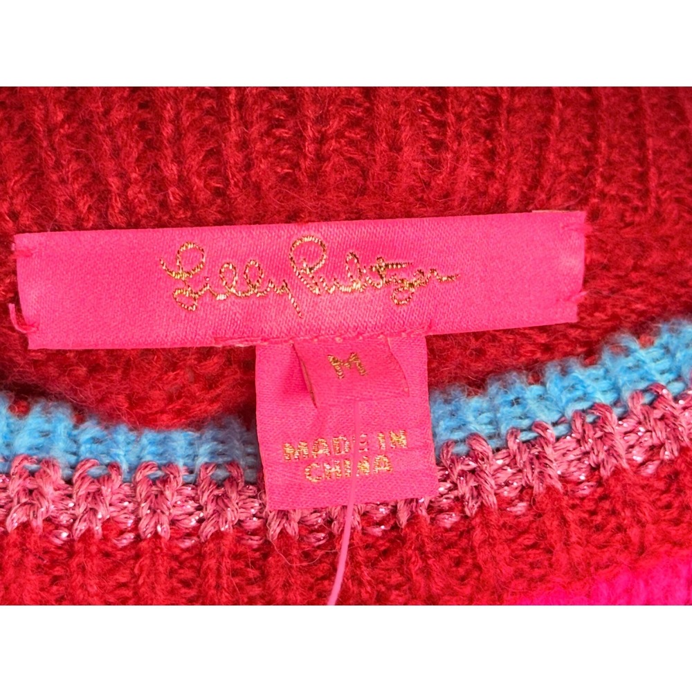 Lilly Pulitzer Hali Ombre Sweater Ruby Red Sunset Stripe Pink Blue Wool Blend M - Picture 3 of 5